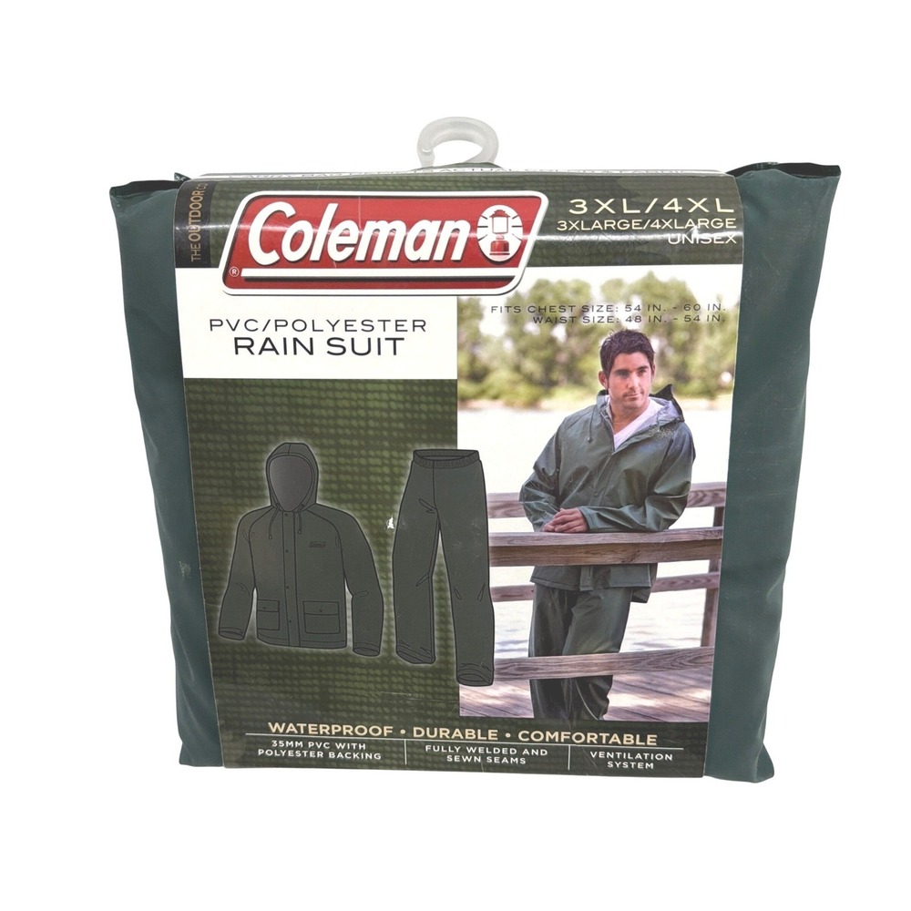 Coleman Unisex 35MM PVC/Polyester Rain Suit Size 3XL/4XL Green Gorpcore Camp NEW